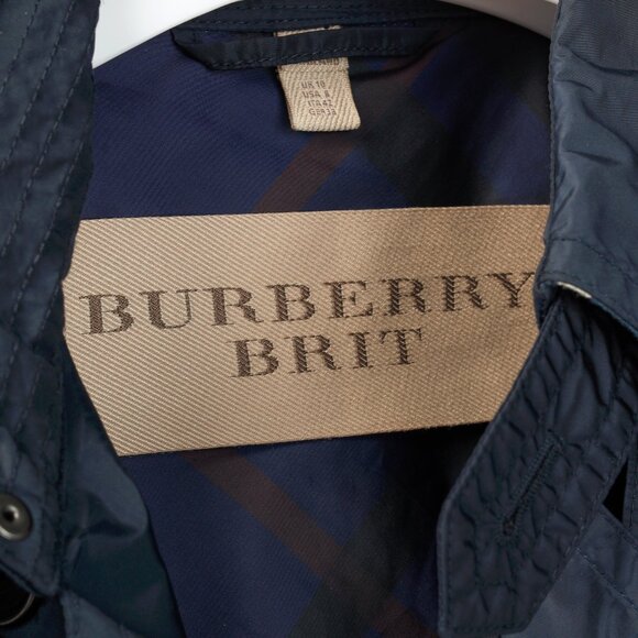 Burberry Brit Navy Double-Breasted Belted Short Rain Coat - Picture 9 of 13